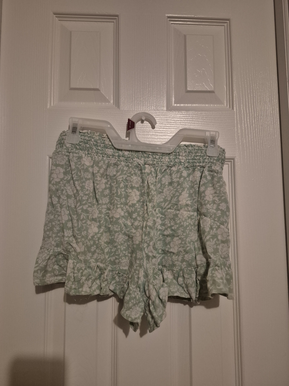 BeBop Light Green Floral Smocked Waist Ruffle Shorts - Picture 2 of 2